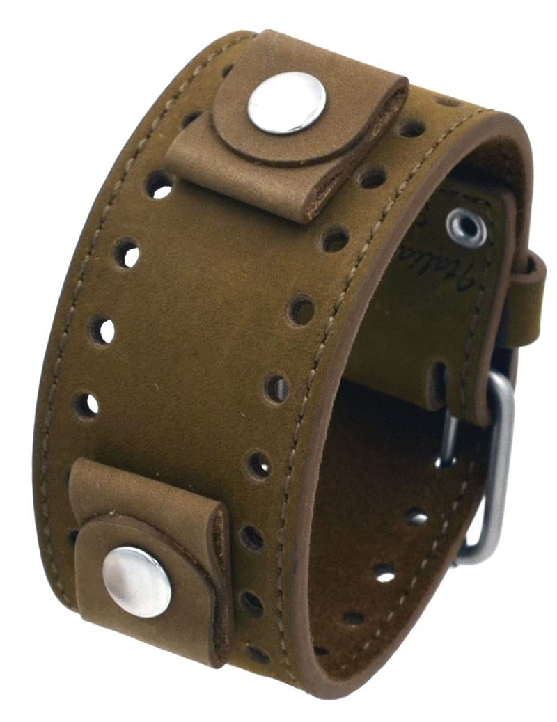 REV Crazy Horse Leather Strap 20mm -22mm Lug Width Wide Tan Moro Brown Cuff Watch Band CHO-TM - Image 2